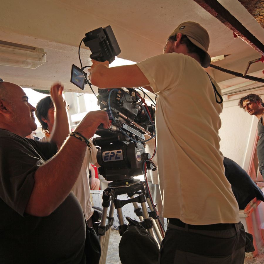 Un momento del rodaje en la cubierta del barco pesquero